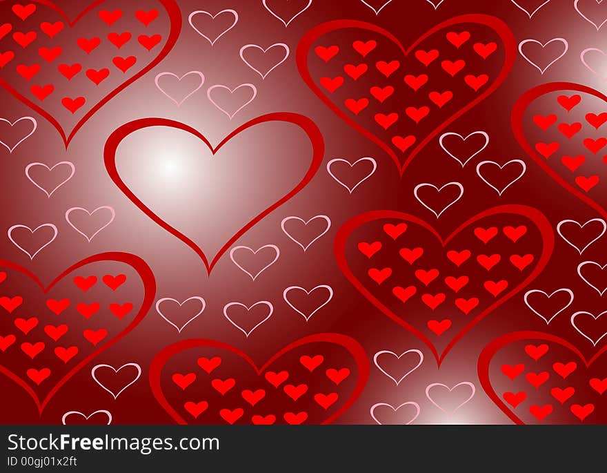 Vector composition of heart shapes over light and dark background. Vector composition of heart shapes over light and dark background