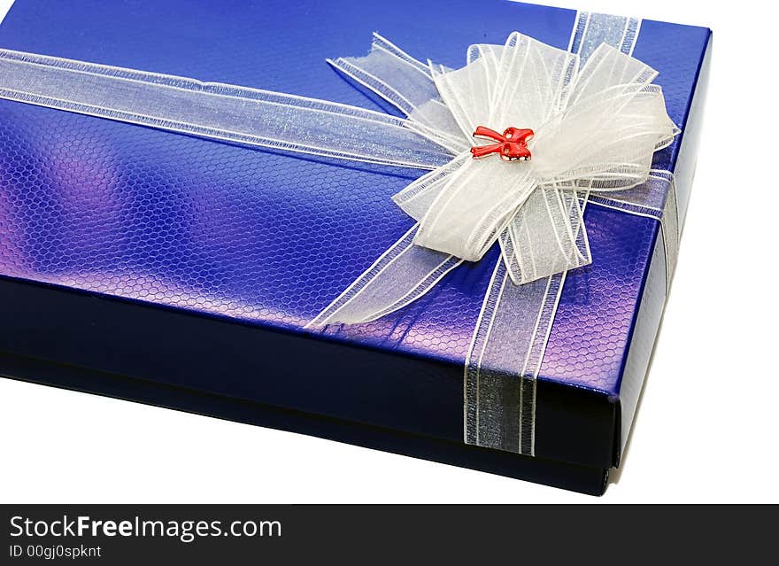 Blue present box on the white background