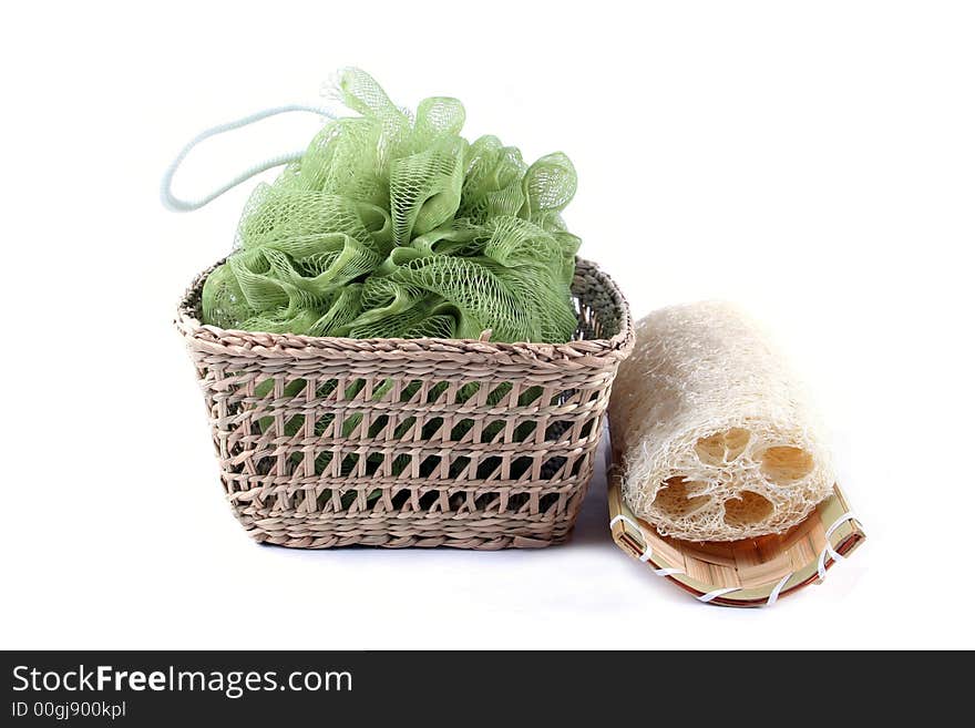 Bath loofahs isolated on white