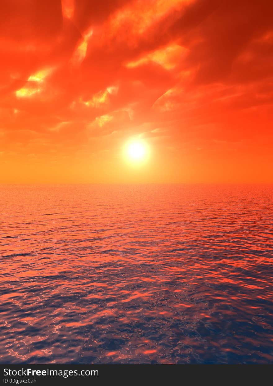 Red sea and sky at sunset - digital artwork. Red sea and sky at sunset - digital artwork