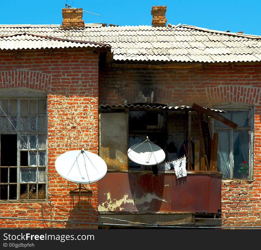 Old house with modern communication. Old house with modern communication