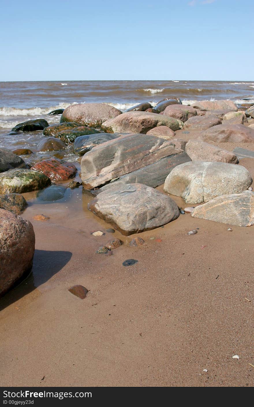 Stony beach (Baltic sea coast, Latvia). Stony beach (Baltic sea coast, Latvia)