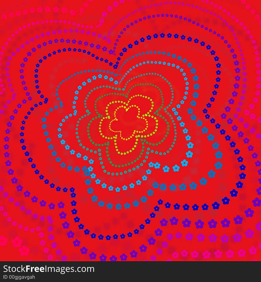 Rainbow flowers on red background