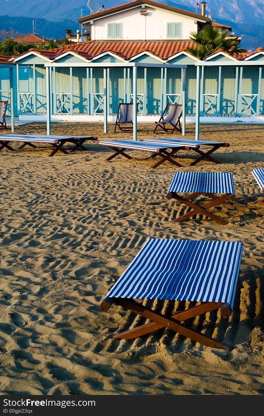 The private Viareggio's sandy beach with first class comfortable beds, Tuscany. The private Viareggio's sandy beach with first class comfortable beds, Tuscany