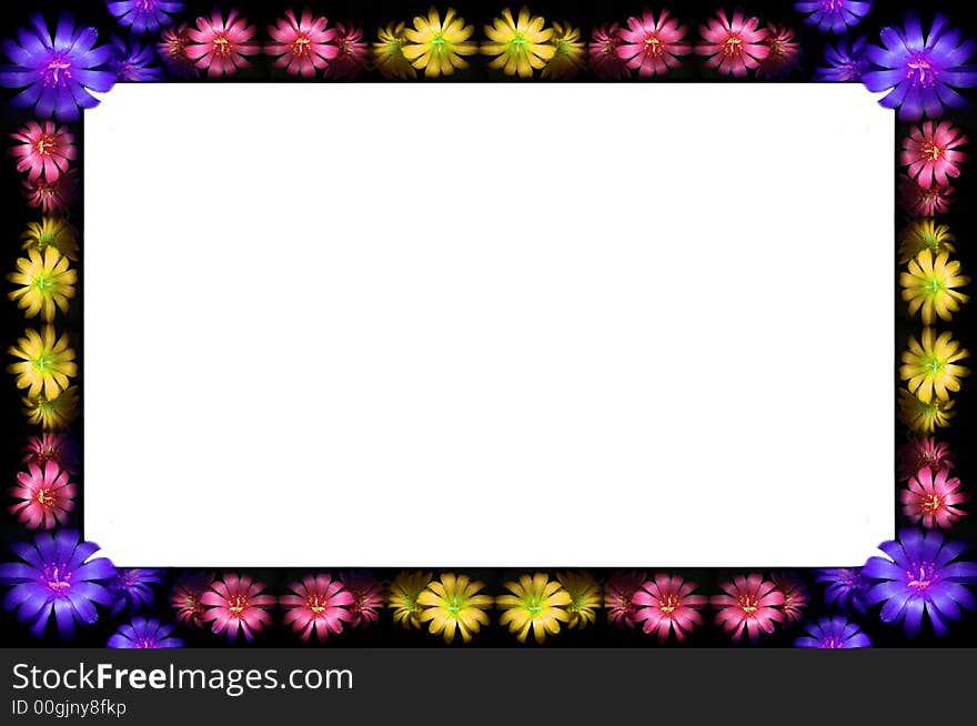 Abstract floral dark frame with pink, yellow and blue flowers. Abstract floral dark frame with pink, yellow and blue flowers