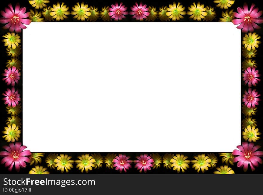 Abstract floral dark frame with pink and yellow flowers. Abstract floral dark frame with pink and yellow flowers