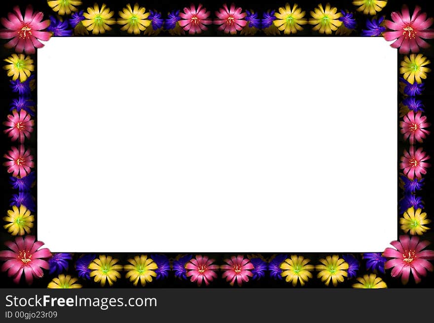 Abstract floral dark frame with pink, yellow and blue flowers. Abstract floral dark frame with pink, yellow and blue flowers