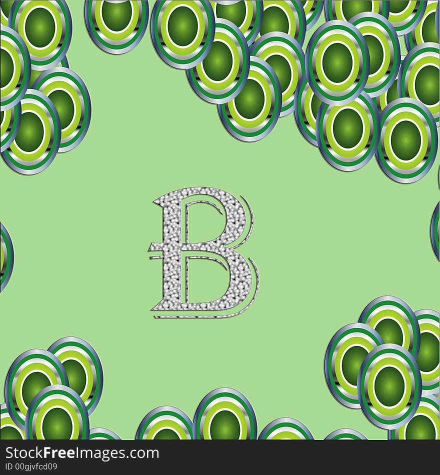 Letter b of the alphabet, on green background