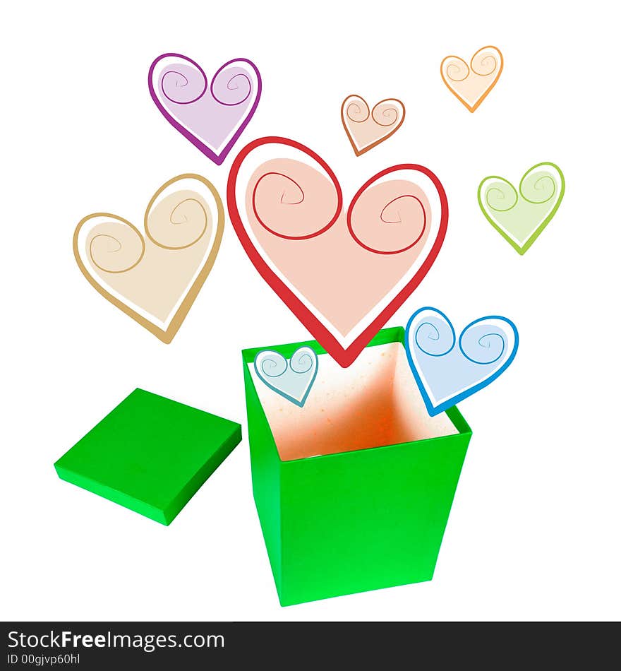 Art illustration: box with hearts