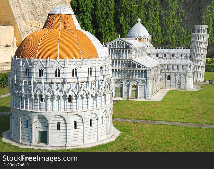 Reduced copies of the buildings of the ancient rome located in park