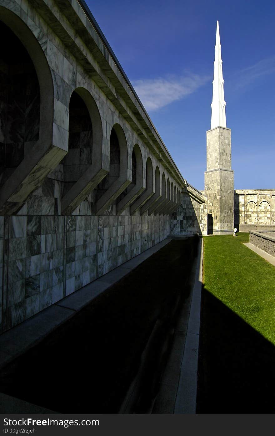 View of Temple or Church with Steeple and Sky. View of Temple or Church with Steeple and Sky