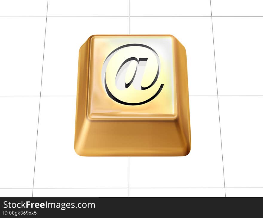 Email symbol engrave on 3d golden box. Email symbol engrave on 3d golden box