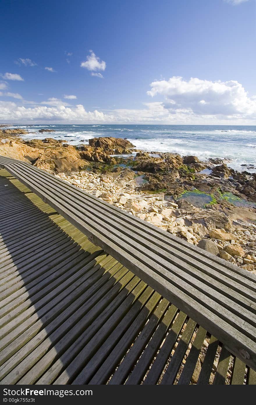 Wood path in mediterranean beachfront during summer