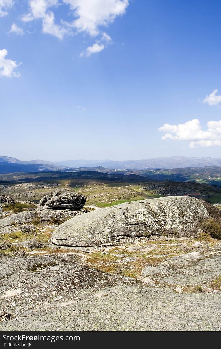 Landscape in moutains top with blue sky during summer