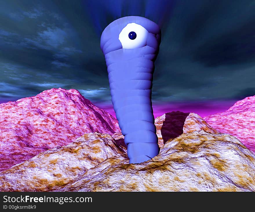 An image of a alien wormlike being with a big eye. An image of a alien wormlike being with a big eye