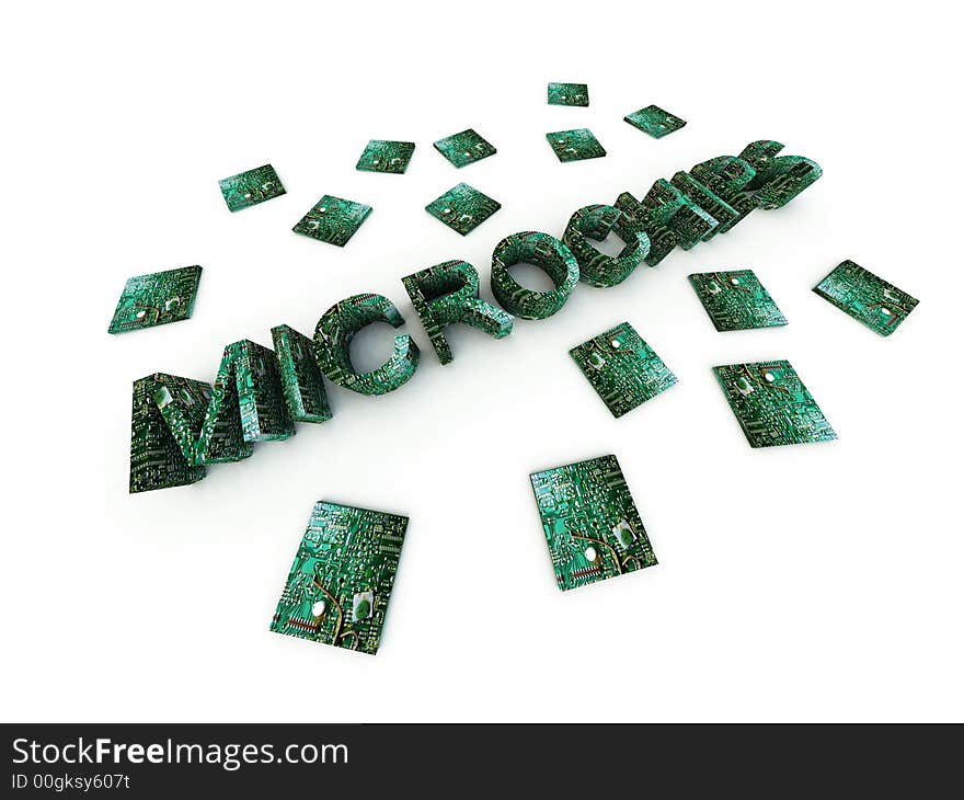 A conceptual image of a the word microchips made out of microchips. A conceptual image of a the word microchips made out of microchips.