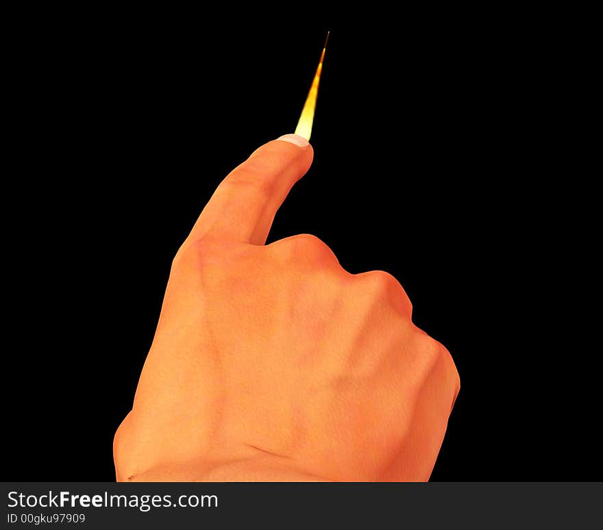 An image of a finger that is producing a flame. An image of a finger that is producing a flame.