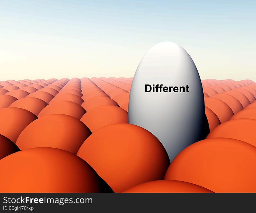 A Conceptual image of a egg representing being a unique individual (not conforming) amongst conformity. A Conceptual image of a egg representing being a unique individual (not conforming) amongst conformity