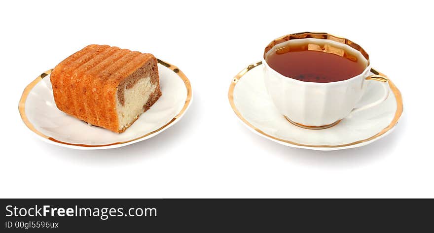 Chocolate cake and cup of tea