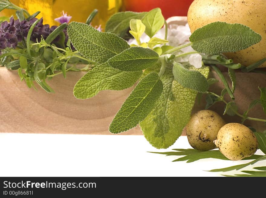 Cut fresh herbs and vegetables