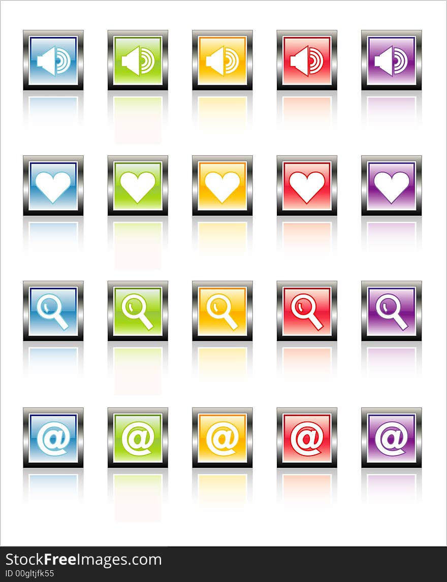 Glassy, metallic colorful Web icons-easy to edit. No transparencies. Glassy, metallic colorful Web icons-easy to edit. No transparencies