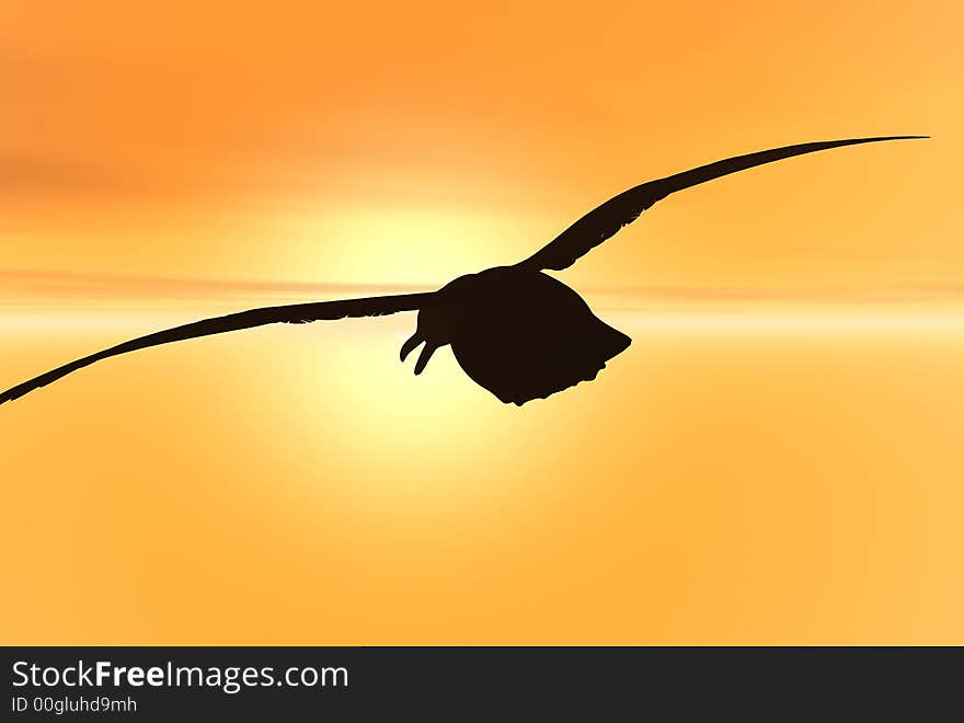 3D render of seagulls and sunset