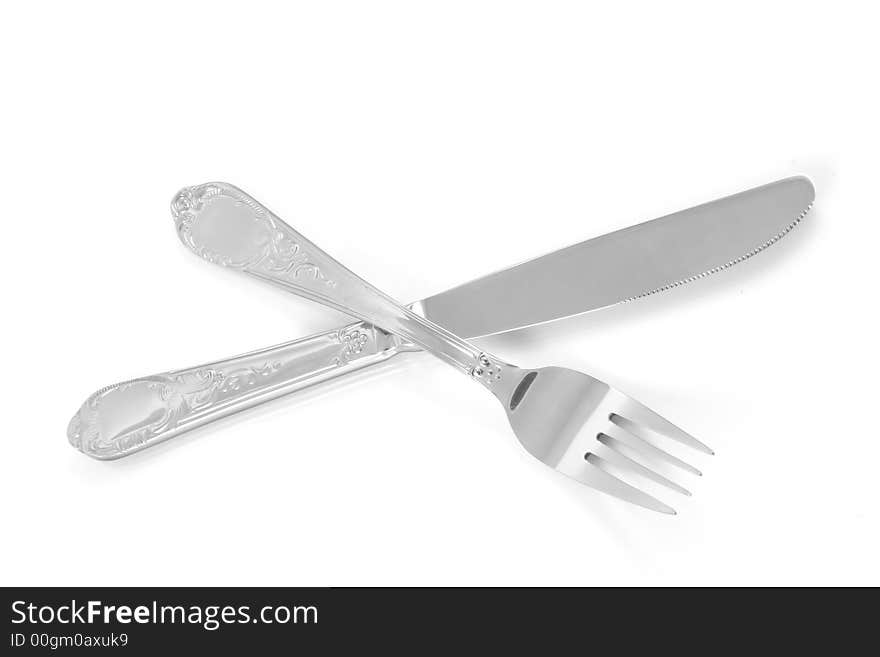 Fork and knife isolated on white background