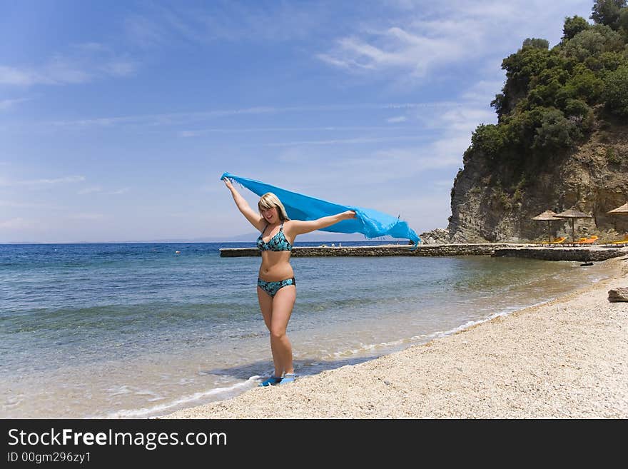 Young women on seacoast,  beach