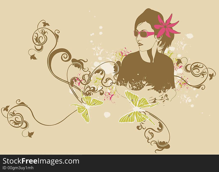 Illustration of a woman wearing sunglasses. Illustration of a woman wearing sunglasses