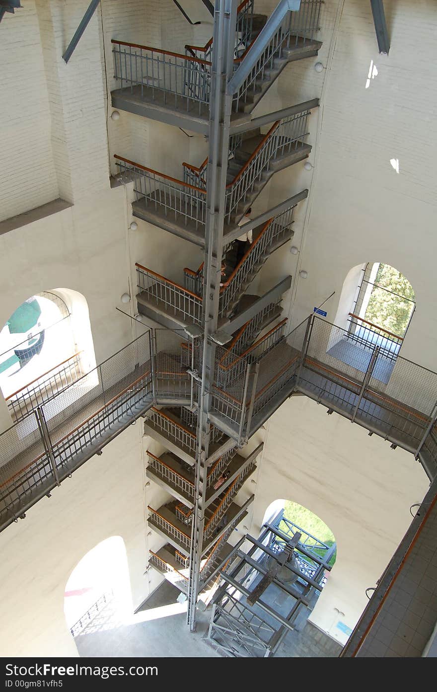 Look down from the high stairway in tower. Look down from the high stairway in tower