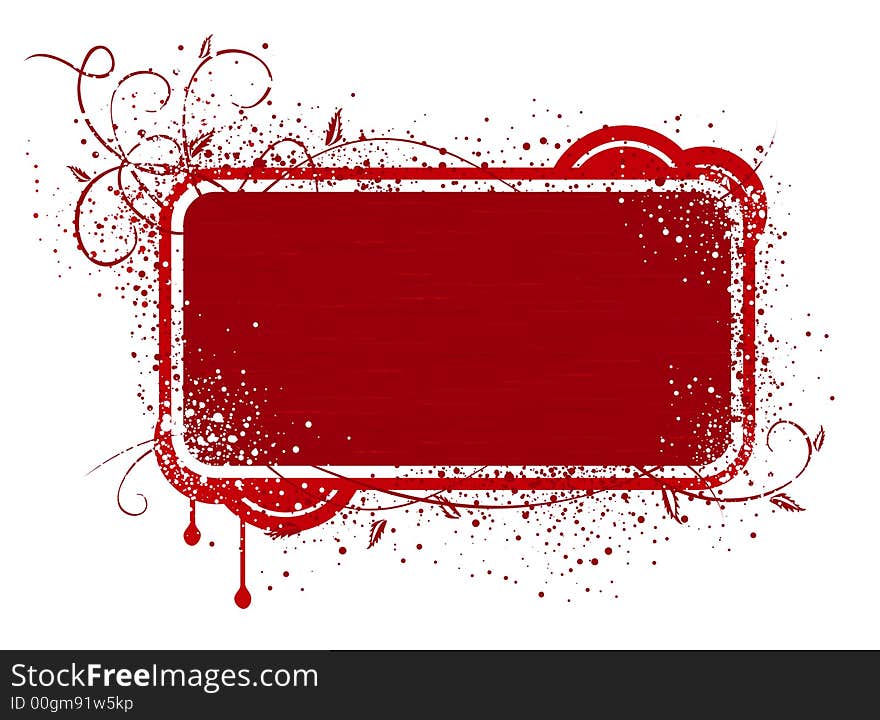 Floral frame, grunge effect, illustration, red. Floral frame, grunge effect, illustration, red