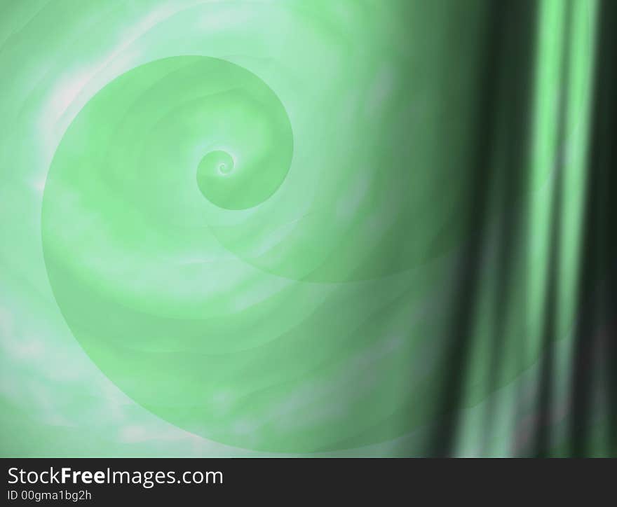 A green backdrop with lines and swirls