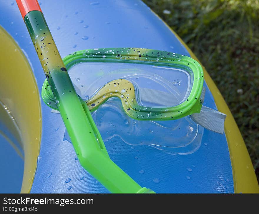 Multicolored diving googles with snorkel