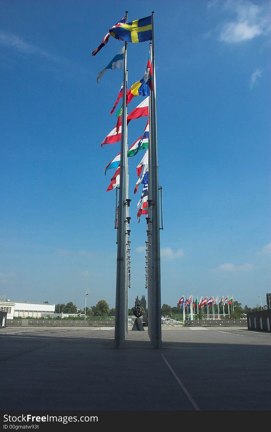 Flags at The European Parliament in Strasbourg. Flags at The European Parliament in Strasbourg