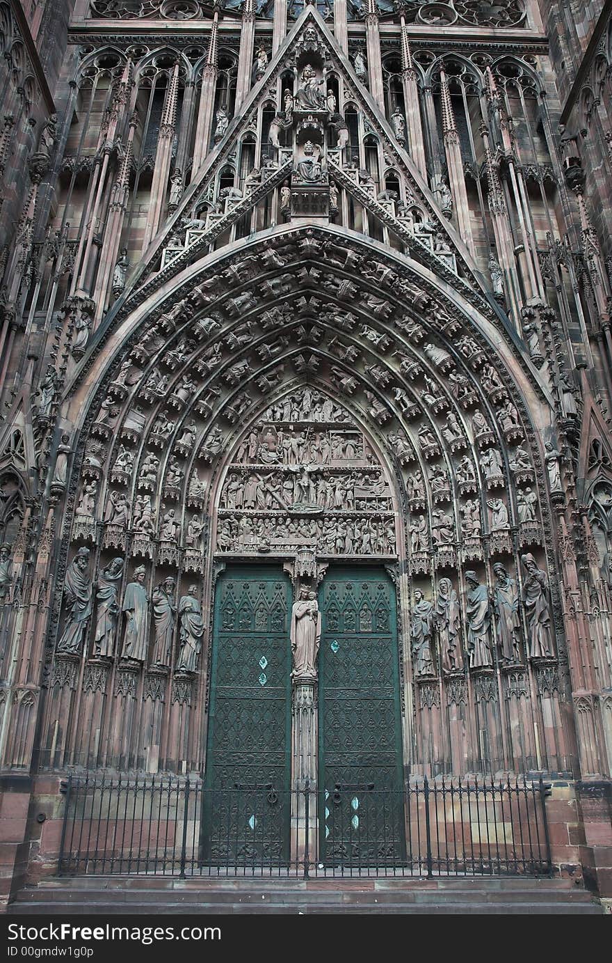 Part of the beautiful famous cathedral in Strasbourg in France. Part of the beautiful famous cathedral in Strasbourg in France