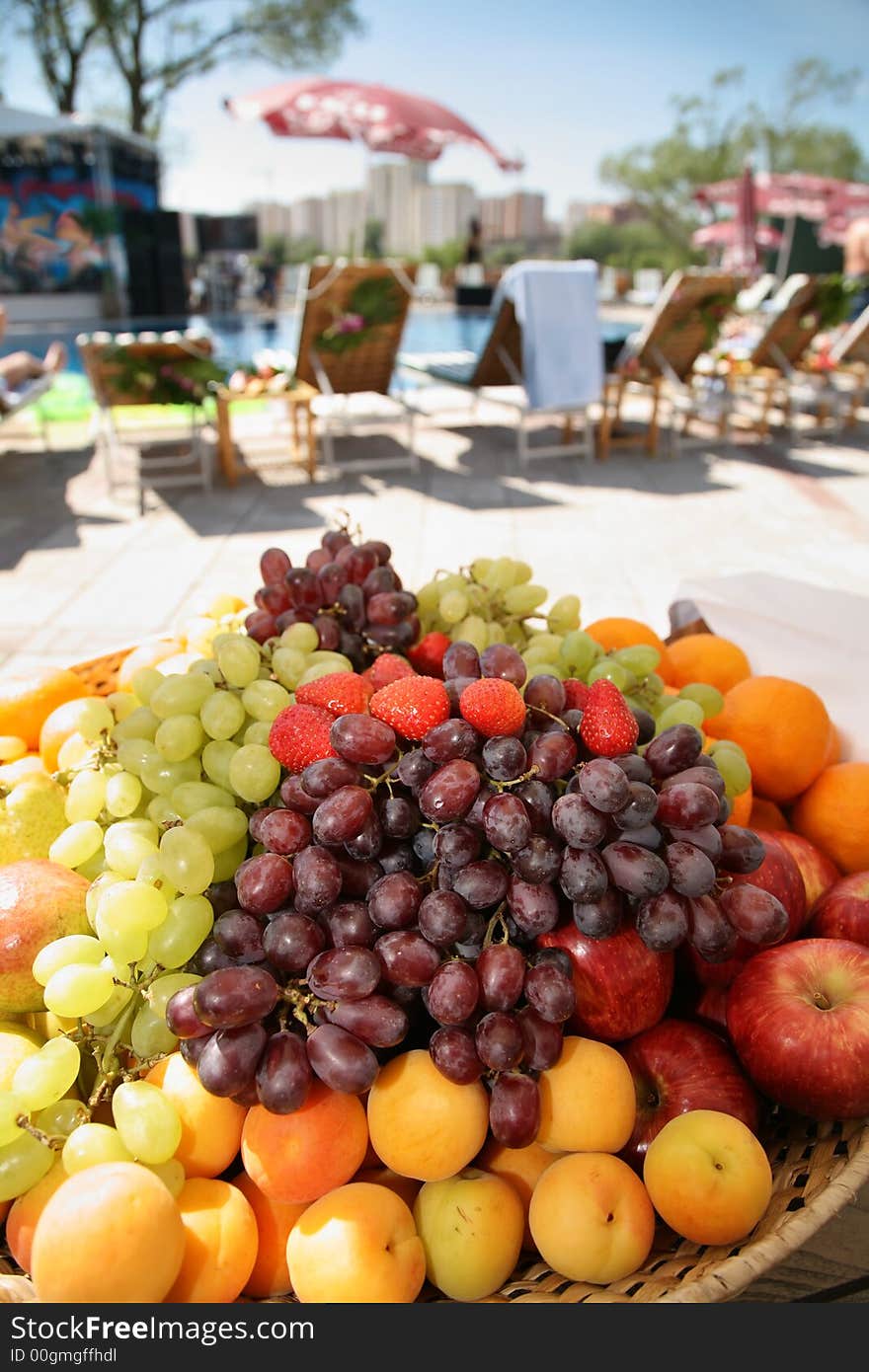 Big dish with tropical fruits