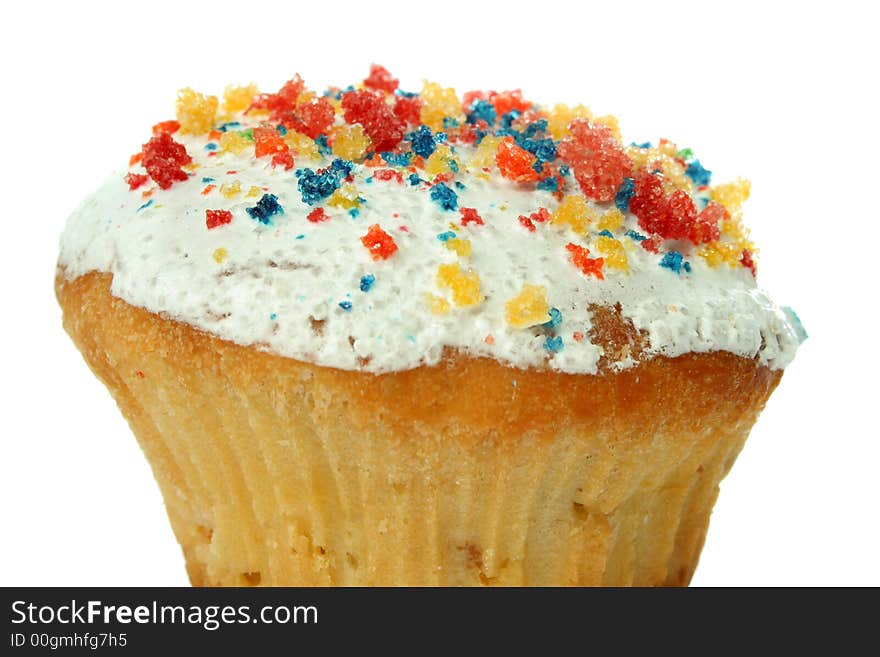 Celebratory cupcake on a white background