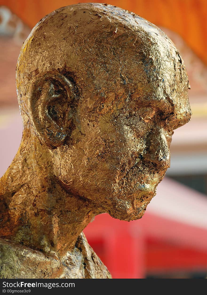 Head gilded Buddy in buddhism temple Bangkok