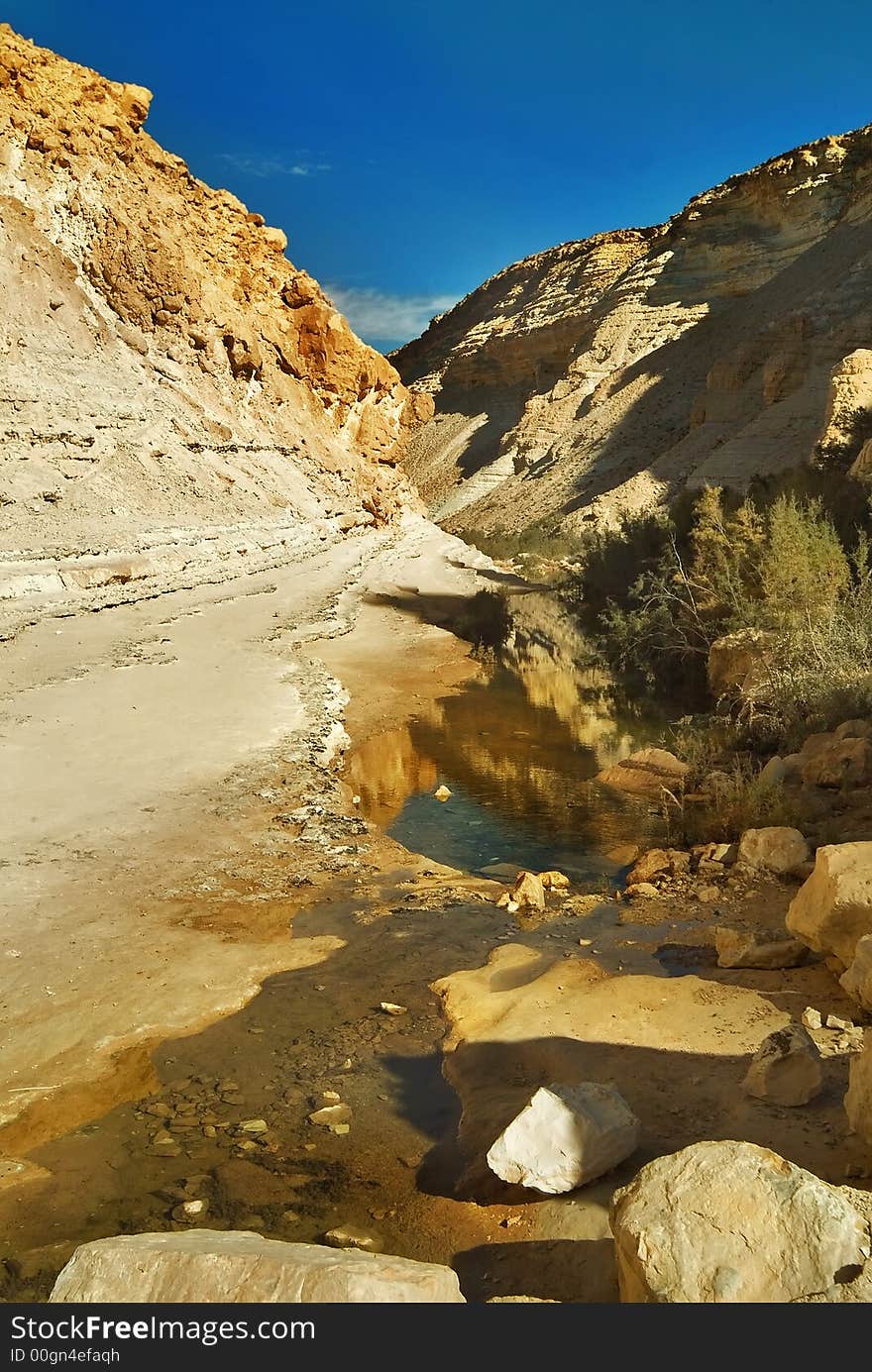 Picturesque canyon Ein-Avdat in desert Negev in Israel. Picturesque canyon Ein-Avdat in desert Negev in Israel