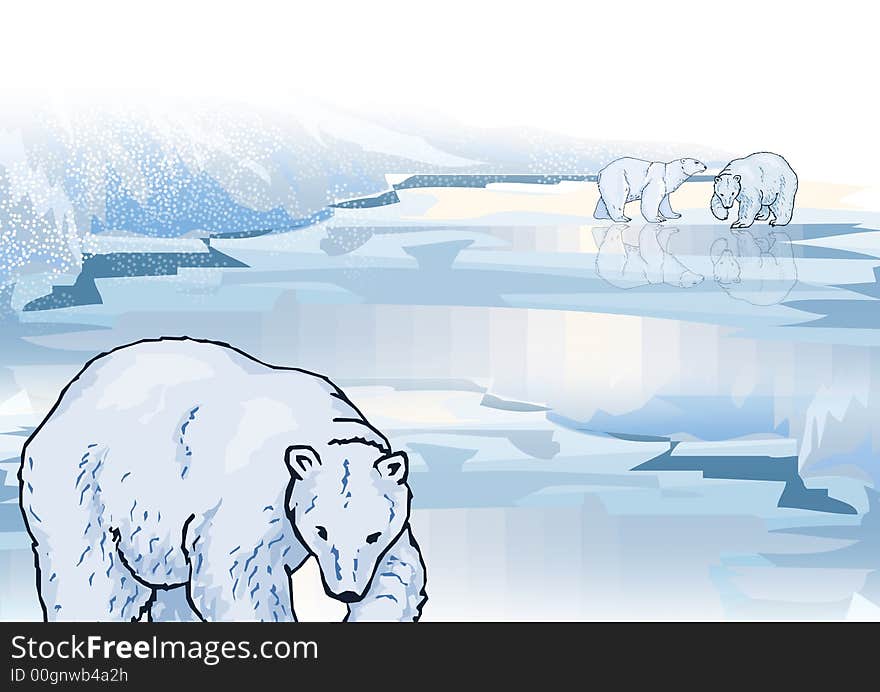 Illustration of  polar bear on ice flow