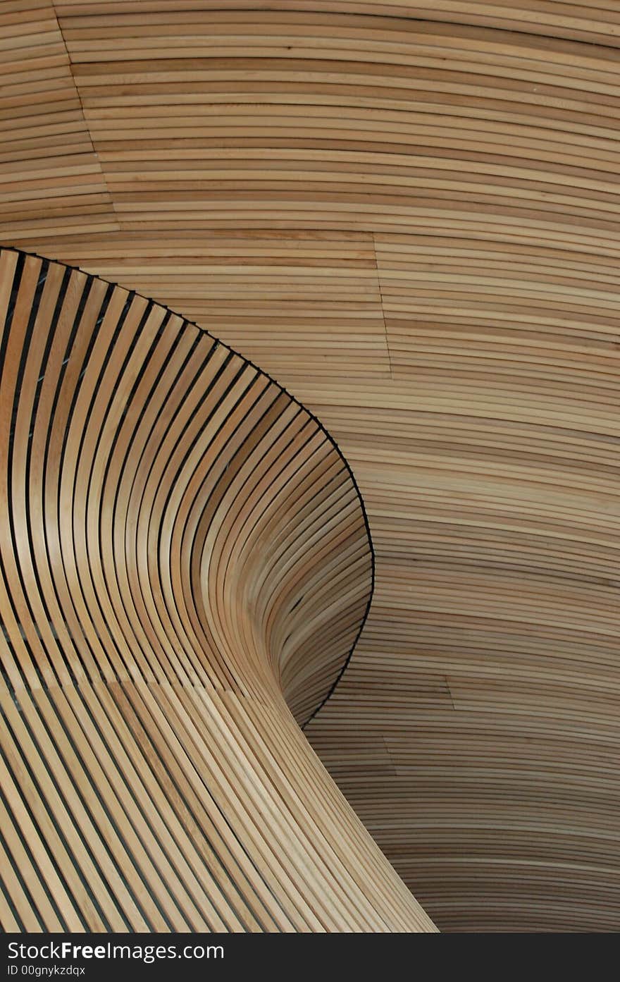 Ceiling made from strips of bent wood. Ceiling made from strips of bent wood