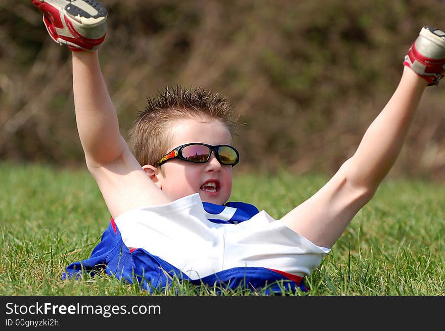 Young boy fallen down on the floor