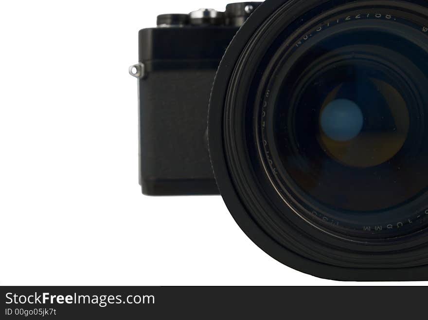 Close-up of an old manual SLR with fast lens attached. Close-up of an old manual SLR with fast lens attached