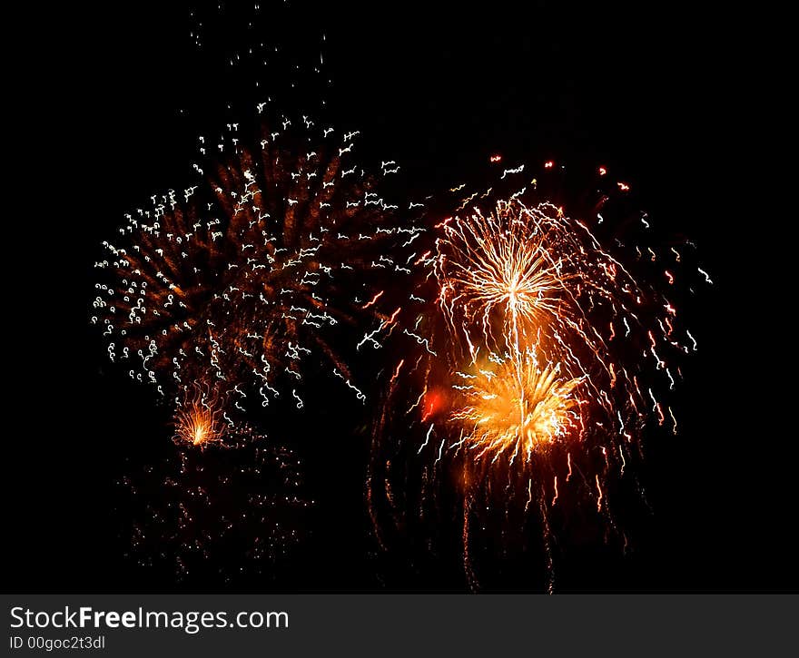 A colorful view of fireworks. A colorful view of fireworks.