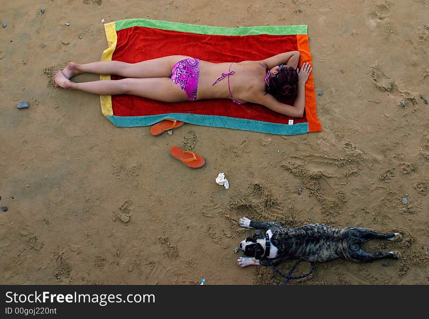 Girl and dog on the beach