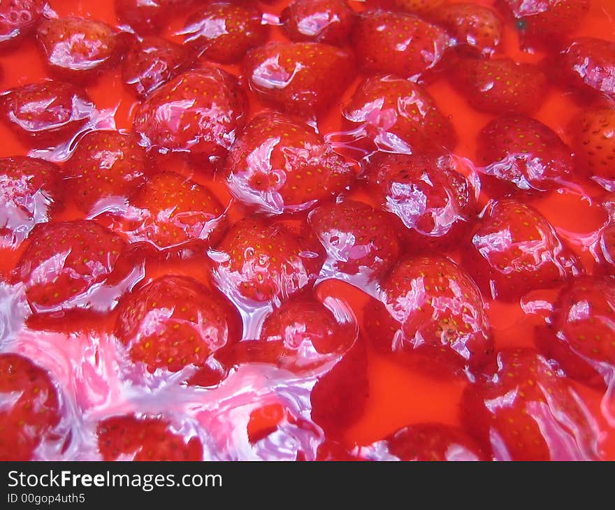 Close-up of fresh strawberry jelly cake