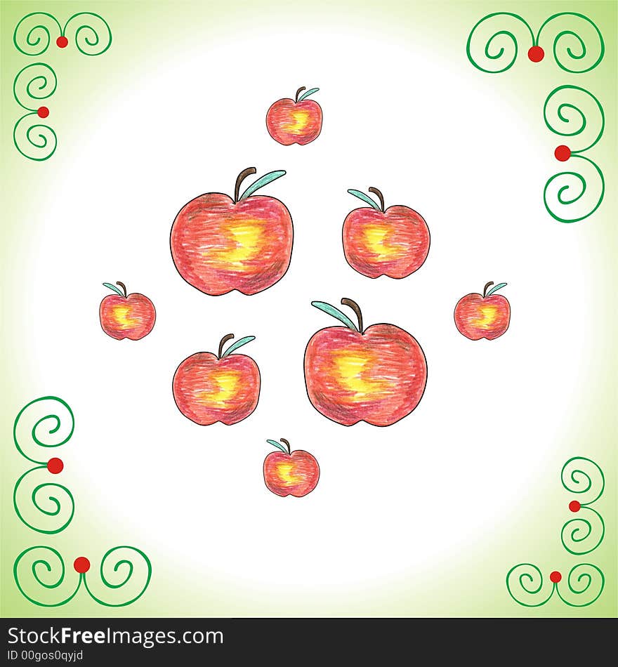 Illustration of apples on green gradient background