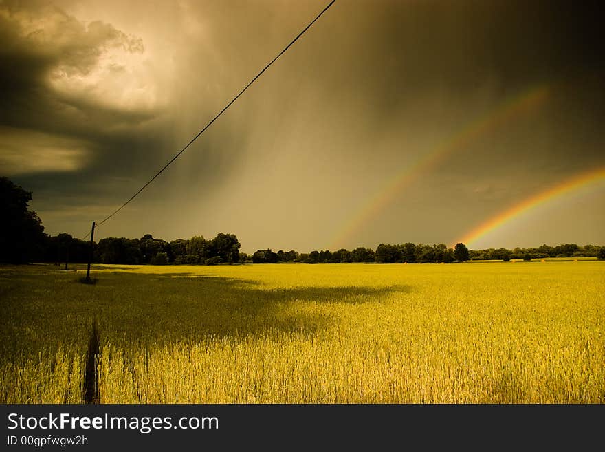 Double rainbow in Poland, after the storm. Double rainbow in Poland, after the storm