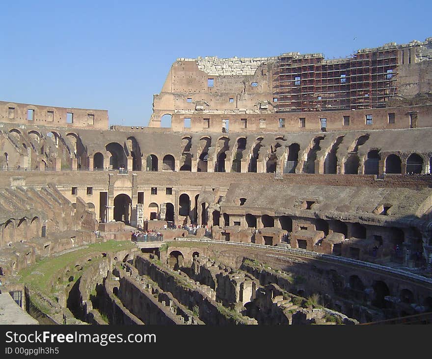 The Colosseum, famous ancient ampitheater in Rome, Italy. Unesco World Heritage site.