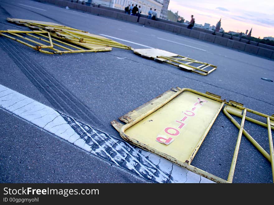 The barriers on the road